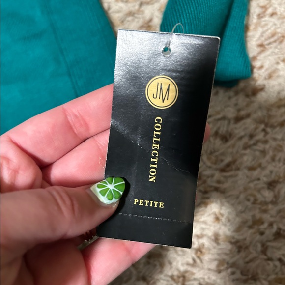 Button Cuff Pullover Crew Neck Sweater in Highland Green Petite Large NWT - Picture 3 of 5